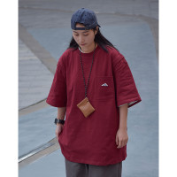 WHAZLAB 2023日系300G重磅夏季簡約口袋短袖T恤純色寬鬆純棉半袖