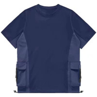 夏季多口袋工裝機能T恤男潮流痞帥拼色半袖T恤ins潮牌重工上衣男