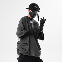 吉業重工夏季純棉多口袋工裝T恤男機能拼接撞色潮牌五分袖短袖女