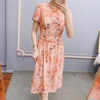 2023年夏季新品汉派时尚气质通勤V领碎花雪纺短袖中长款连衣裙088