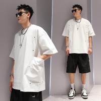 有術排扣大口袋設計感潮流T恤男士夏季新款個性高街痞帥大尺碼短袖