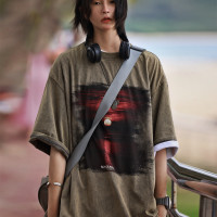 Nobodyknows夏季美式夕陽寬鬆復古水洗炒色做舊T恤情侶潮高街短袖