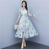 雪纺连衣裙子女装夏季2023年新款碎花收腰薄款大摆气质法式中长裙