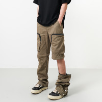 RAIN EDM美式高街解構可拆卸工裝褲子男小眾設計感直筒排扣休閒褲