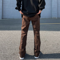 歐美高街kenijima同款vibe風工裝褲男美式潮牌寬鬆復古直筒喇叭褲