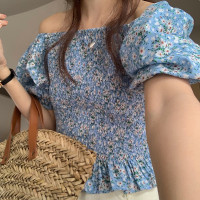 十三行清仓不退不换法式甜美碎花衬衫韩版清新一字肩上衣11156