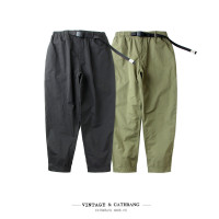 男款夏季日系潮流復古機能速乾寬鬆薄款九分工裝錐形褲微錐哈倫褲