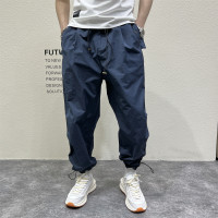 日系戶外機能露營風休閒褲男秋冬季寬鬆闊腿抽帶立體剪裁哈倫長褲