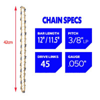 Цепная пила 12/11,5 дюйма, 45 приводных звеньев, 22 резака, 3/8 дюйма, шаг LP. 050 дюймов, режущая Lumbering обрезка, запчасти для электрической пилы