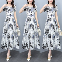 2023夏季新款白色雪纺碎花连衣裙收腰显瘦遮肚子长裙