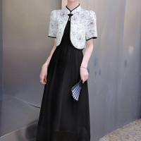 新中式连衣裙女2023年夏季新款感国风碎花改良旗袍吊带裙套装薄款