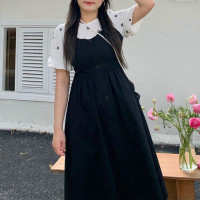 假两件裙子女高腰2023春夏新款微胖mm大码显瘦遮肉气质碎花连衣裙