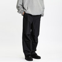 GANGURRU美式機能降落傘褲457969黑色薄款傘兵褲直筒寬鬆工裝褲男