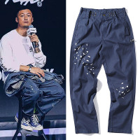 潮牌餘文樂同款日系型男潑墨點休閒褲青年男士寬鬆簡約學生工裝褲