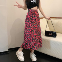 模特实拍夏季新款高腰碎花中长款包臀小A字半身裙女裙子2023年