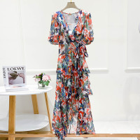 2023年夏季新款法式优雅高级感别致碎花收腰长裙连衣裙子女夏季