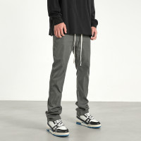 美式潮牌高街風基礎款百搭純色簡約休閒褲男抽繩飄帶修身煙管褲子