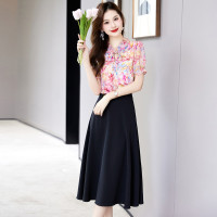 洋气套装裙两件套设计感2023半身裙减龄花边系带碎花衬衫上衣套装