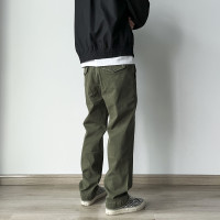 美式復古水洗cleanfit破壞春季卡其軍綠男士直筒寬鬆情侶長褲耐磨