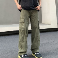 麻飯同學 工裝褲男女美式復古高街潮牌寬鬆直筒做舊水洗vibe長褲