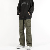 MODK美式高街vibe褲子男女潮寬鬆直筒褶皺闊腿微喇叭休閒工作服長褲