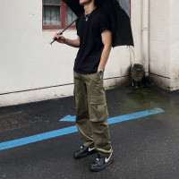 GTAL美式工裝褲純色直筒衝鋒褲男夏季寬鬆休閒大口袋百搭薄款長褲