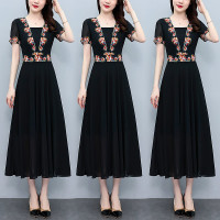 2023夏季新款雪纺碎花连衣裙大码胖mm收腰显瘦遮肚长裙