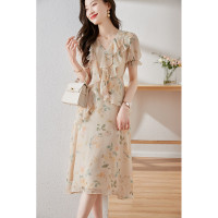 碎花雪纺连衣裙女夏2023修身显瘦设计感小众长裙质感高级感仙女裙