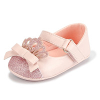 Обувь для маленьких девочек; Модная нескользящая резиновая обувь принцессы с короной на мягкой плоской подошве; Обувь из искусственной кожи для новорожденных; Обувь Mary Jane