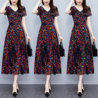 2023夏季新款高档碎花雪纺连衣裙长款大码胖mm收腰显瘦遮肚子长裙