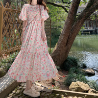 牧歌厂粉色茶歇法式碎花连衣裙女夏季2023年新款碎花裙泡泡袖裙子