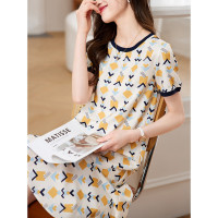 圆领碎花短袖连衣裙2023夏季新款时尚休闲宽松舒适连衣裙