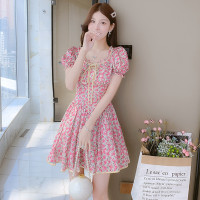 碎花连衣裙女夏季2023新款气质名媛收腰显瘦法式泡泡袖a字连衣裙