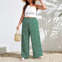 2023欧美亚马逊跨境外贸女装新款碎花大码宽松印花收腰休闲裤长裤