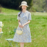 2023新款夏装短袖减龄碎花连衣裙女夏季洋气小个子气质娃娃领裙子