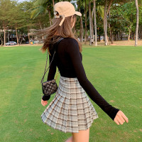 半身裙女夏季2023新款韩版高腰显瘦百搭防走光a字格子百褶裙短裙