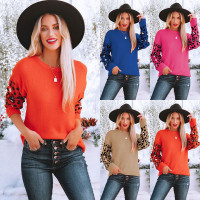 2022秋冬欧美亚马逊宽松圆领豹纹针织衫女外贸跨境大码套头毛衣女