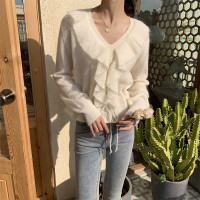 【自制实拍】高比例马海毛毛衣女气质荷叶边羊毛针织衫春秋新薄款