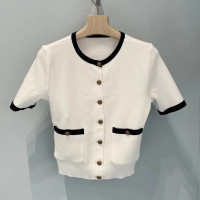 ymiu白色短袖薄款针织衫单排扣修身百搭圆领上衣2023春夏新款开衫