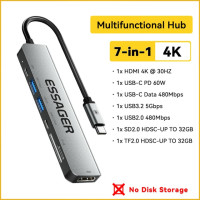 Адаптер Essager 4K HDMI USB Type-C к HDMI 2,0 RJ45 PD 100 Вт, док-станция для ноутбука Macbook Pro Air M1 M2 USB 3,0 HUB