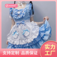 原创[月下盈] 日系性感奶油小甜心女仆装 蓝色清纯洛丽塔连衣裙