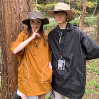 美式機能衝鋒衣連帽短袖男夏季日系風男裝防曬T恤冰絲七分袖衛衣