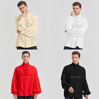 2023新欧美春秋男士文艺复兴服装衬衫中世纪蒸汽朋克海盗上衣内搭