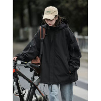 復古港味chic外套女新款2023春季連帽衝鋒衣寬鬆高級感工裝上衣潮