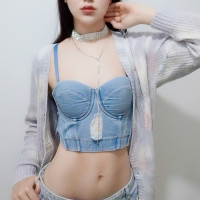 辣妹抹胸韩版短款毛边复古水洗破洞牛仔吊带裹胸修身鱼骨背心女夏