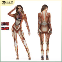 欧美新款舞台表演服装搞怪服饰逼真人体结构组织印花连体裤