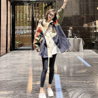 美式vintage衝鋒衣外套女春秋款2023年新款學生休閒寬鬆拼色風衣