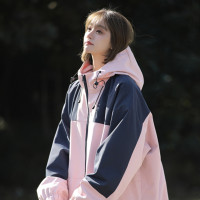 粉色日系衝鋒衣vintage美式正肩外套女春秋薄款工裝防曬衣風衣服