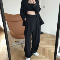 秋季新款欧美时髦高腰阔腿西裤宽松垂感实穿直筒萝卜裤休闲长裤女