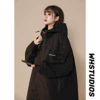 黑色衝鋒衣外套女春秋2023新款寬鬆運動vintage美式復古連帽夾克